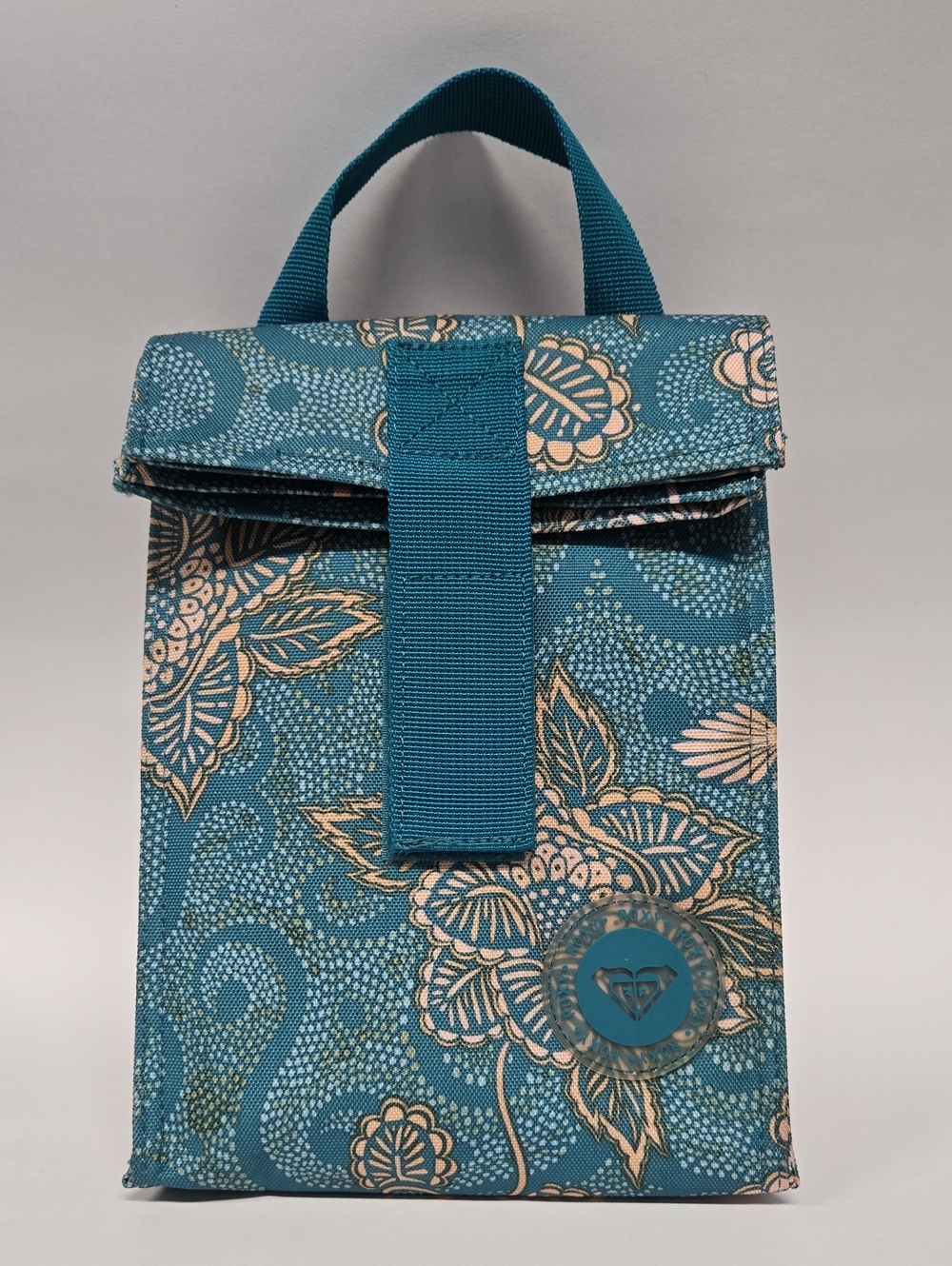 Roxy Teal Floral Lunch Bag with Handle EUC 7"x9"x5.5"